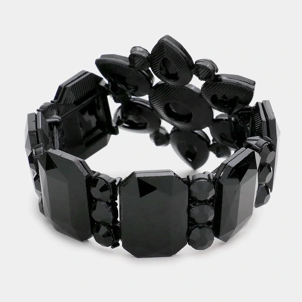 Black Floral Multi Stone Stretch Evening Bracelet - Picture 2 of 2